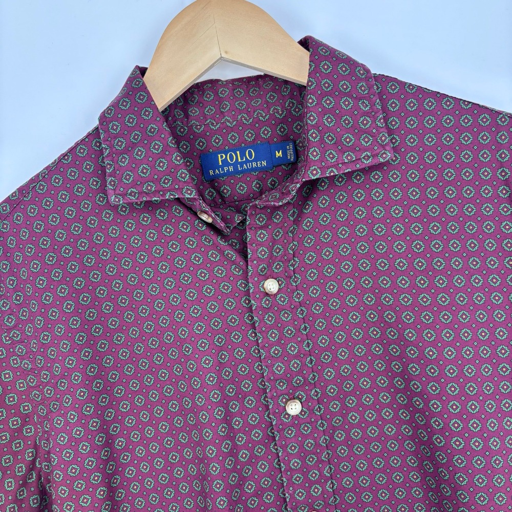 Polo Ralph Lauren Geometric Print Button Down Shirt Mens M Burgundy Patterned